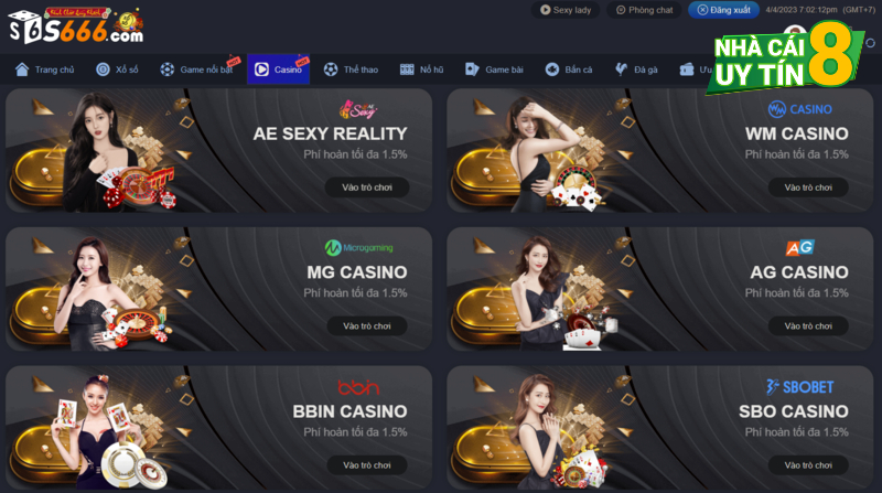 Sảnh casino trực tuyến sexy hấp dẫn